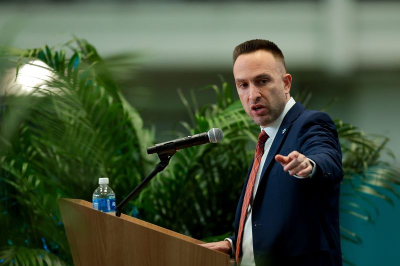 Jan 22, 2026; Miami Gardens, FL, USA; Miami Dolphins head coach Jeff Hafley speaks to reporters during his introductory press conference at Baptist Health Training Complex. Mandatory Credit: Sam Navarro-Imagn Images