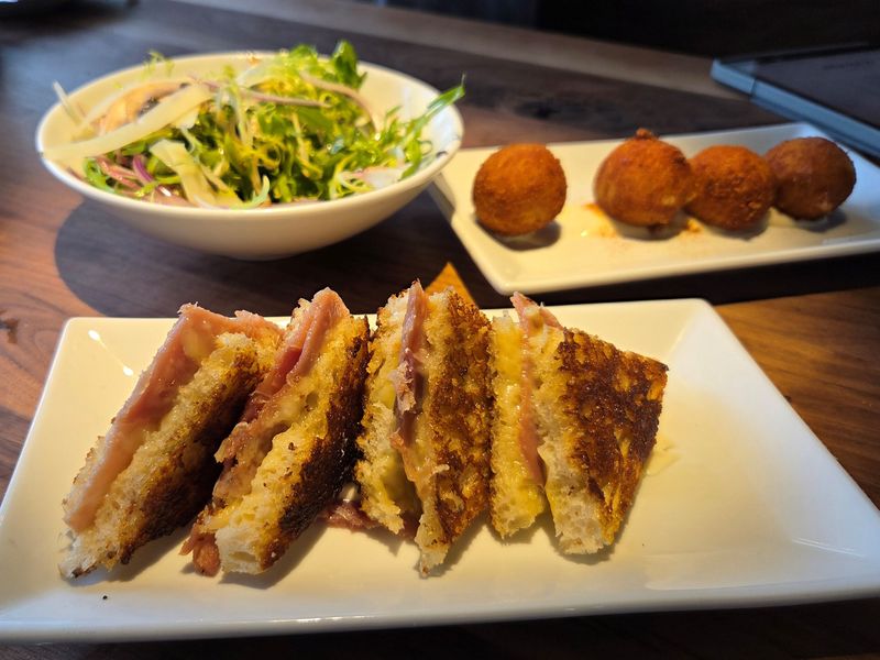 Assorted tapas at Barcelona: mushroom salad ($9.50), "bikini" ($10.50) - think of it as grilled cheese with the best ham you've ever eaten, and croquetas with jamon and manchego ($7.50).