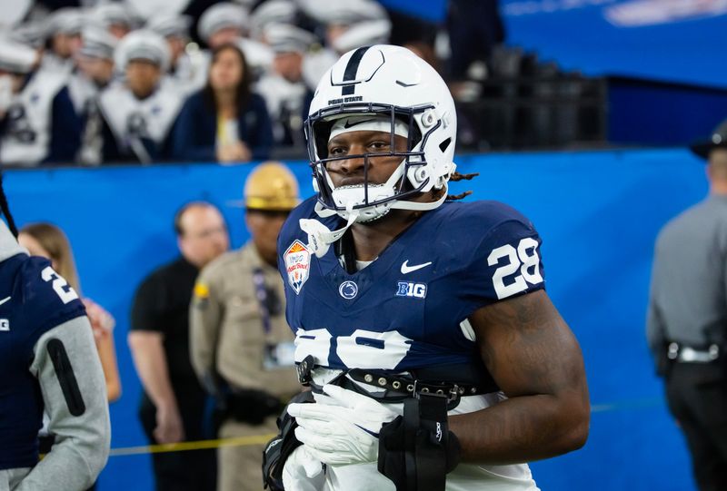 Dec 31, 2024; Glendale, AZ, USA; Penn State Nittany Lions defensive tackle Zane Durant (28) against the Boise State Broncos during the Fiesta Bowl at State Farm Stadium. Mandatory Credit: Mark J. Rebilas-Imagn Images