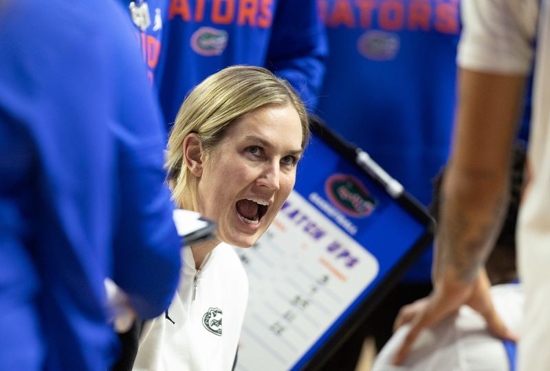 Florida head coach Kelly Rae Finley reacts during a time out during the first half of an NCAA women’s basketball game at Steven C. O'Connell Center Exactek arena in Gainesville, FL on Thursday, January 29, 2026. [Alan Youngblood/Gainesville Sun]