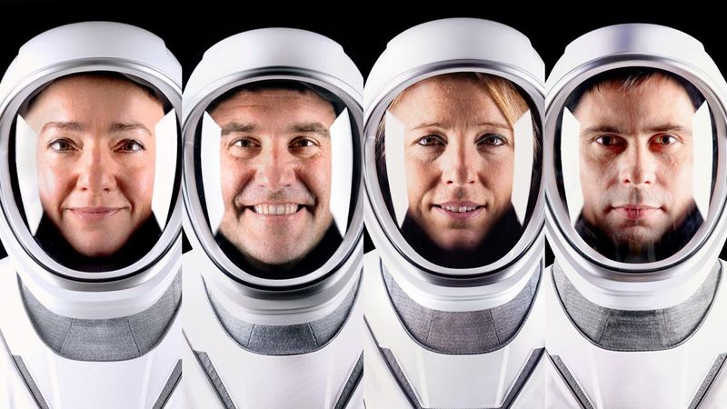 From left to right, NASA astronauts Jessica Meir, Jack Hathaway, ESA (European Space Agency) astronaut Sophie Adenot, and Roscosmos cosmonaut Andrey Fedyaev are NASA’s SpaceX Crew-12 launching to the International Space Station in February.