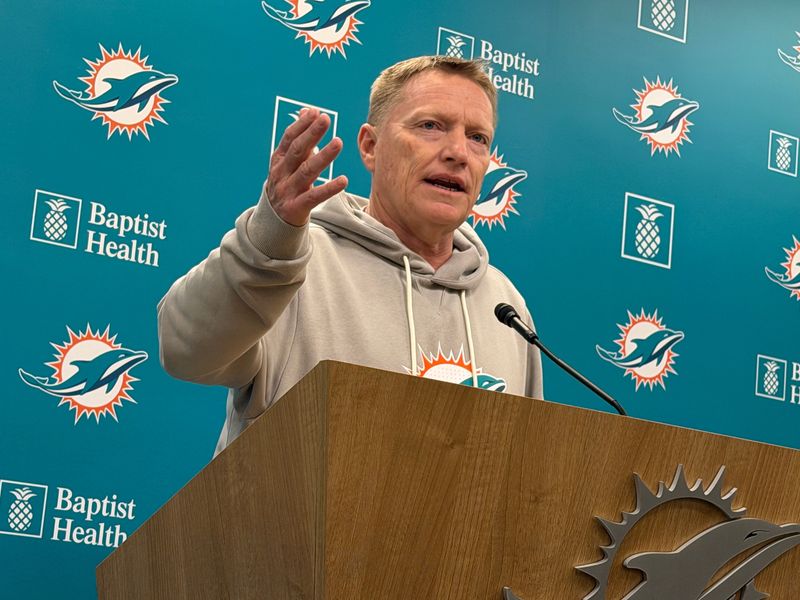 Miami Dolphins special teams coordinator Chris Tabor addresses reporters Feb. 4, 2026.