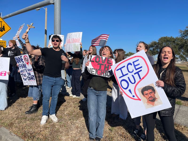About 30 students walked out of Viera High School on Feb. 6 in protest of recent Immigration and Customs Enforcement action. They held signs on Judge Fran Jamieson Way outside the school district offices.