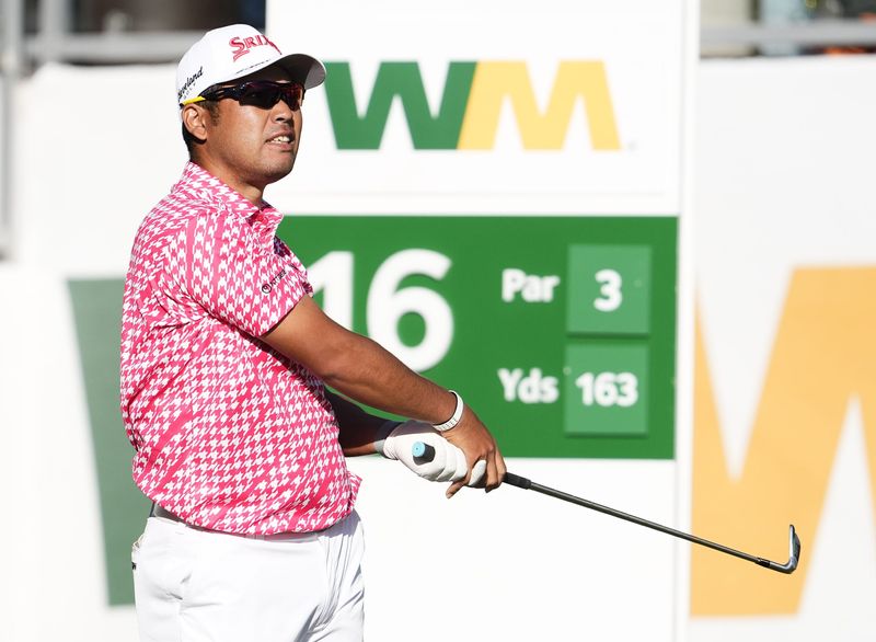 Hideki Matsuyama plays his tee shot on the 16th hole during round two at the WM Phoenix Open on Feb. 6, 2026, at TPC Scottsdale.
