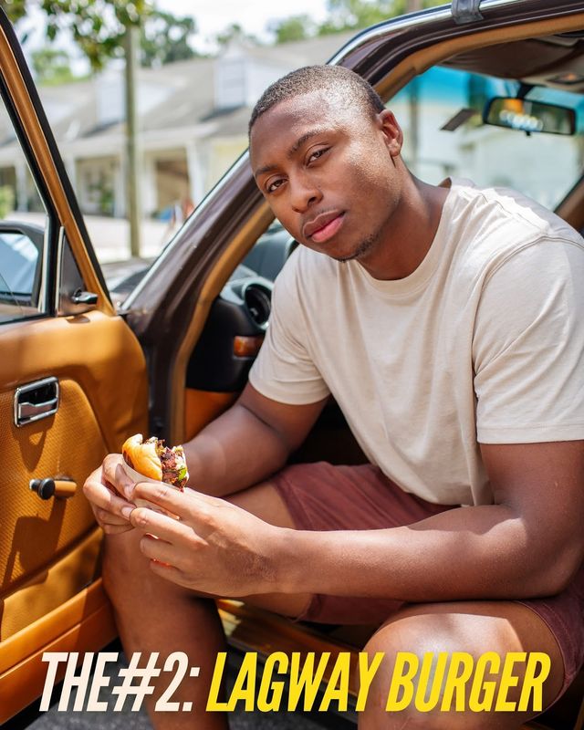 In a promotional ad for his burger, former Florida Quarterback DJ Lagway is seen posing with his signature "#2: Lagway Burger."
