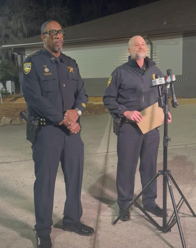 Jacksonville Sheriff T.K. Waters, left, and and Undersheriff Shawn Coarsey share details about a fatal police shooting of a suspect on Kaleel Road about 11:15 p.m. Tuesday, Feb. 10, 2026.