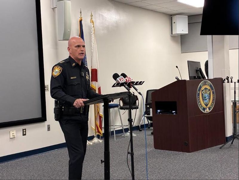 Ocala Police Chief Mike Balken speaking to the media on Feb. 11 about the double murders that occurred on Feb. 10.
