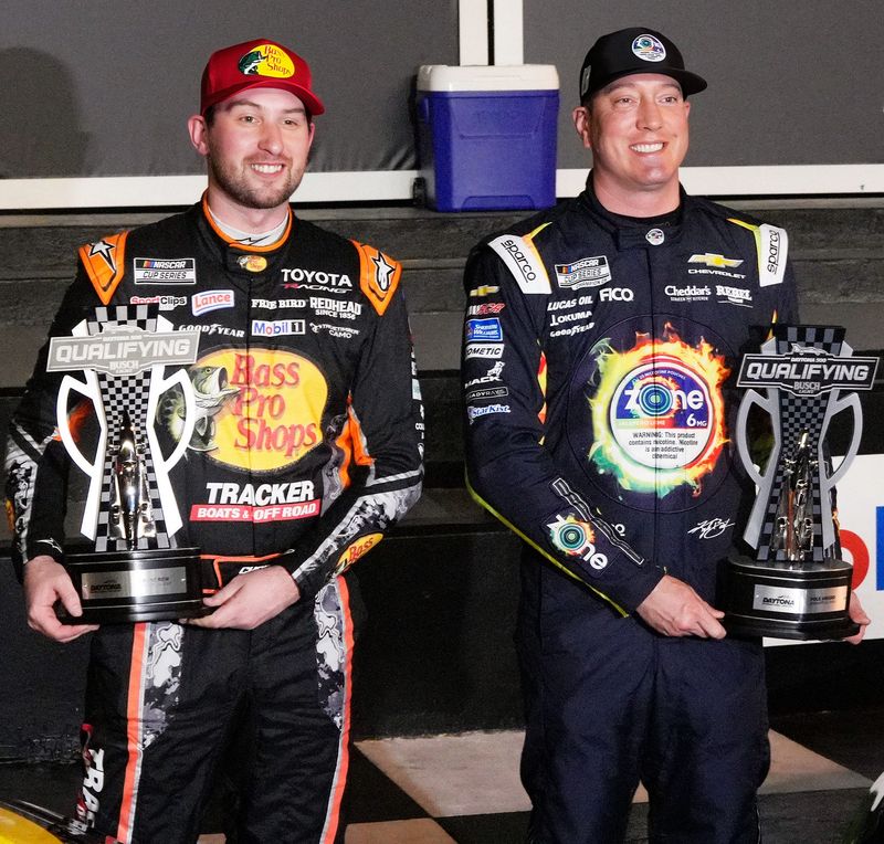 Chase Briscoe (19) and Kyle Busch (8) claim the top two spots at the Daytona 500 pole qualifying Wednesday, Feb. 11, 2026 at Daytona International Speedway.