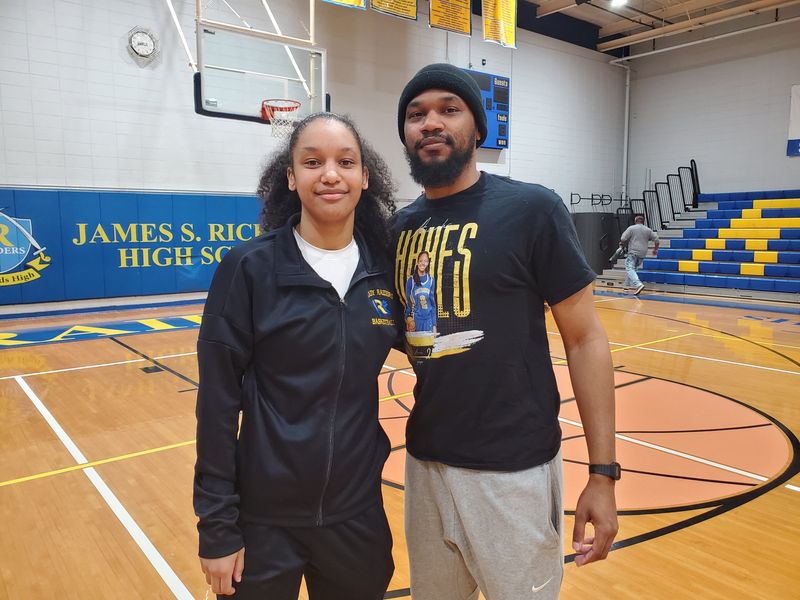 Rickards senior Amirahs Hayes is with her older brother Brandon Shingles, Crossroad Academy head basketball coach, during opening round of the FHSAA playoff on Friday, Feb. 13, 2026.