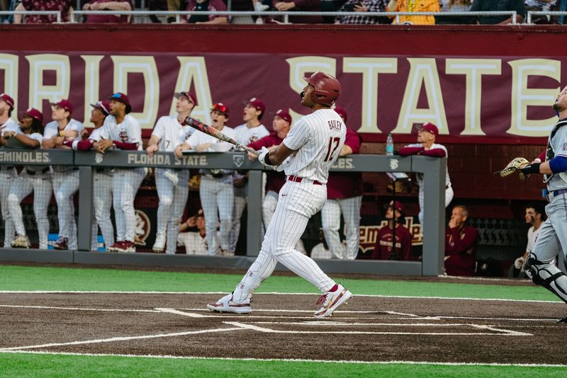 Myles Bailey watches a home run against James Madison on Friday, Feb. 13 at Dick Howser Stadium.