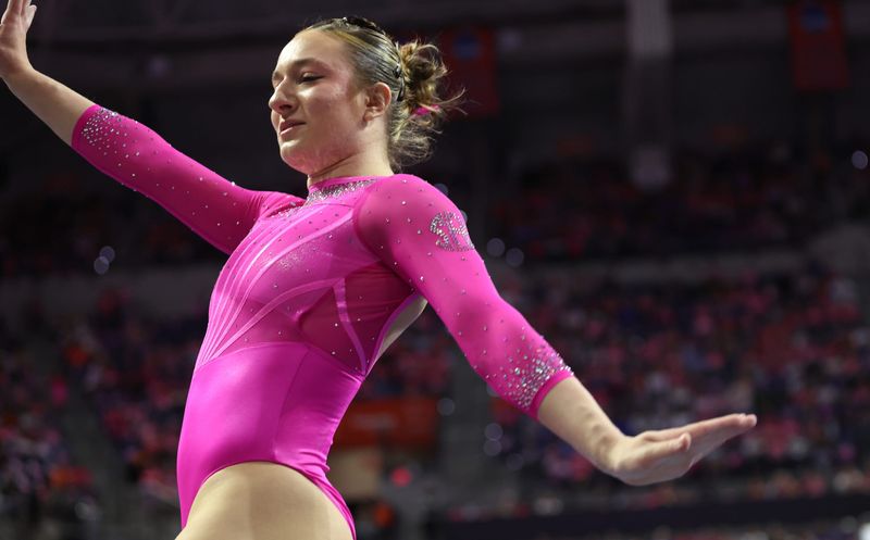 Florida Amelia Disidore performs on the floor exercise during a NCAA gymnastics meet at Steven C. O'Connell Center Exactek arena in Gainesville, FL on Friday, February 13, 2026. Oklahoma beat Florida 198.075-197.575.[Alan Youngblood/Gainesville Sun]