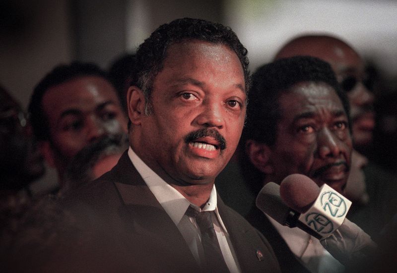 Jesse Jackson speaks to protestors outside the Palm Beach County Governmental Center in support of their desire to have the county re-vote in the presidential election in 2000.