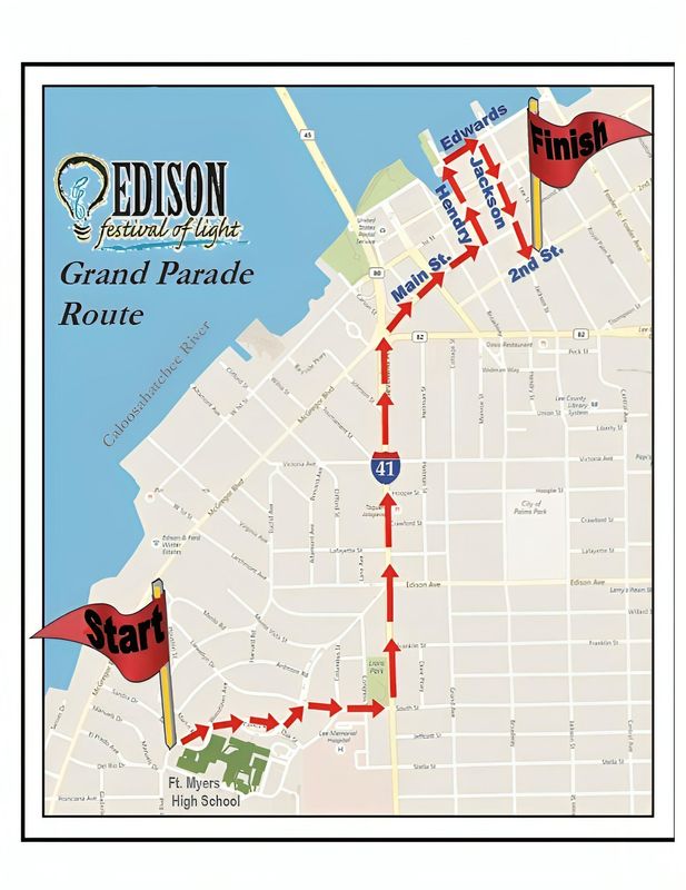 The 2026 route for the Edison Festival of Light Grand Parade travels along Cleveland Avenue and through downtown Fort Myers.