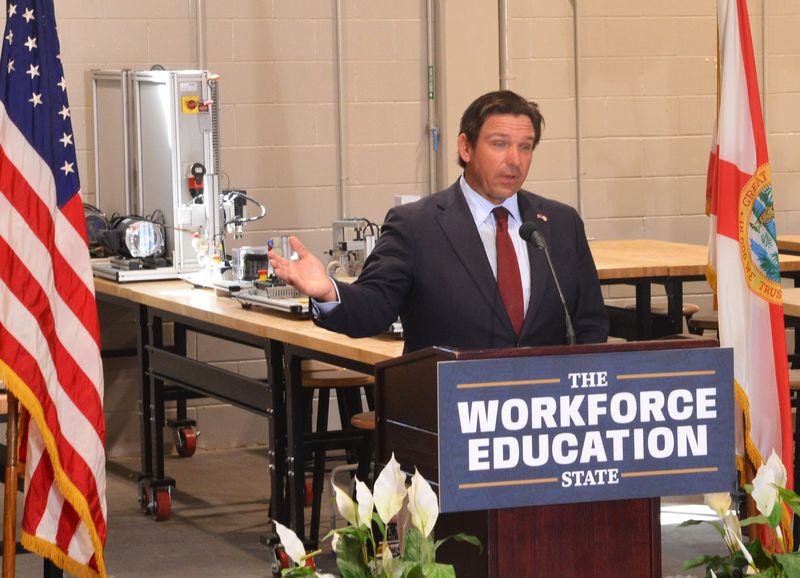 At a Feb 17 press conference at Titusville High School, Gov. Ron DeSantis said Florida was the No. 1 state for workforce education, meeting a goal his administration set in 2019.