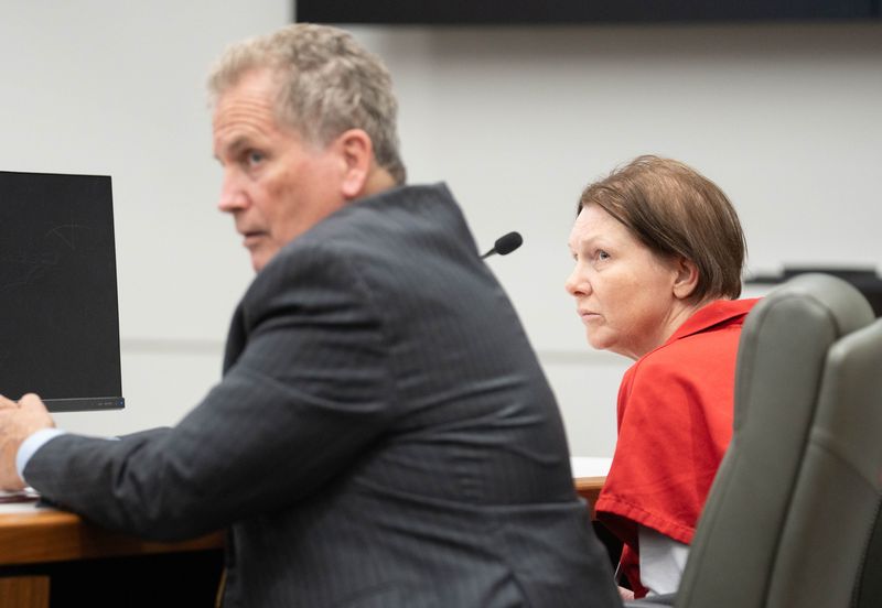 Wendi Barber, right, and her attorney listen during a pretrial detention hearing at the Santa Rosa County Court House in Milton on Feb. 17, 2026. Barber, 46, was arrested for allegedly murdering her 25-year-old daughter Reagan Barber in Gulf Breeze on Nov. 25, 2025.
