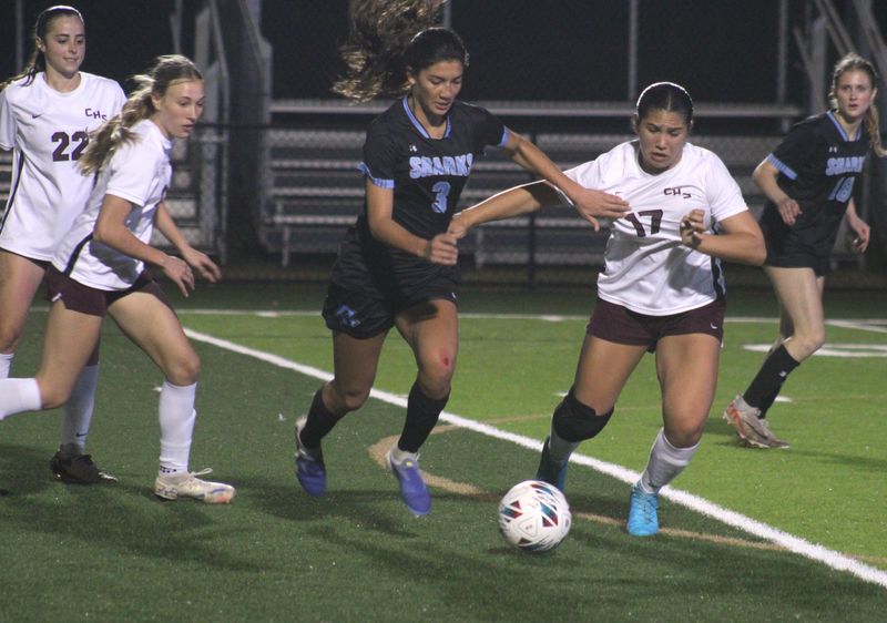 Ponte Vedra defender Lulu Consunji (3) and Chiles midfielder Charlotte Reynolds (17) challenge for possession in the FHSAA Region 1-5A high school girls soccer final on Feb. 17, 2026. [Clayton Freeman/Florida Times-Union]