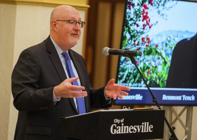 Gainesville Mayor Harvey Ward delivers his State of City address on Feb. 18, 2026, at The Thomas Center in Gainesville.