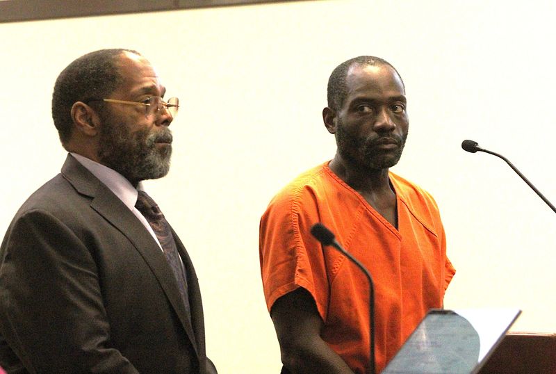 Jermaine Lynn Long stands next to his defense attorney, Steven Robinson, during a hearing on Thursday, Feb. 19, 2026, at the S. James Foxman Justice Center in Daytona Beach. Long is accused of slashing a juvenile in the neck and also accused in a separate attack.