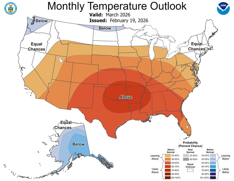 The Climate Prediction Center is predicting above-average temperatures across Florida in March 2026.
