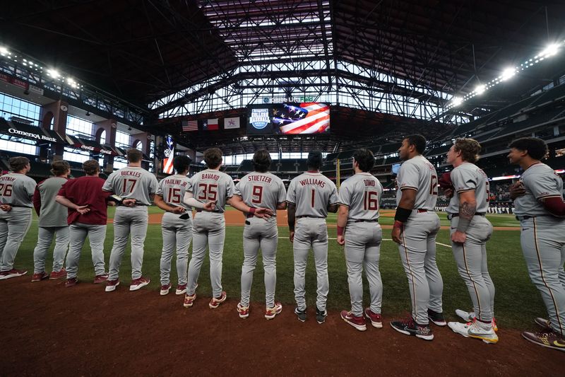 Feb 21, 2026; Arlington, TX, USA; Florida State Seminoles vs Auburn Tigers during the Amegy Bank College Baseball Series at Globe Life Field. Mandatory Credit: Raymond Carlin III-Imagn Images