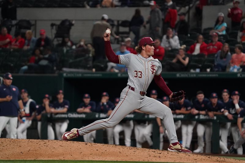 Feb 21, 2026; Arlington, TX, USA; Florida State Seminoles vs Auburn Tigers during the Amegy Bank College Baseball Series at Globe Life Field. Mandatory Credit: Raymond Carlin III-Imagn Images