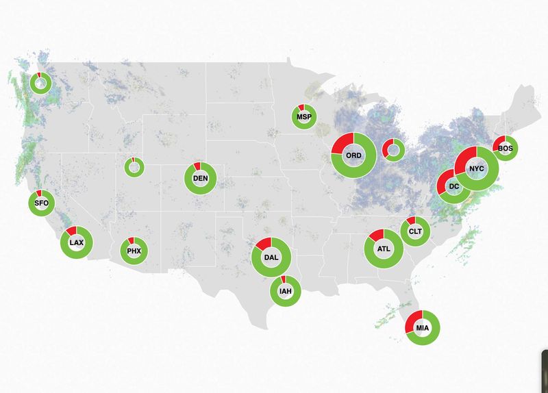 New York City cancels half of departing and arriving flights amid a powerful coastal storm on Sunday, Feb. 22, 2026.
