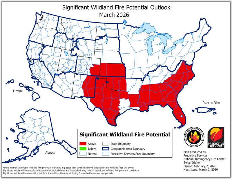 Significant Wildland Fire Potential Outlook for March 2026