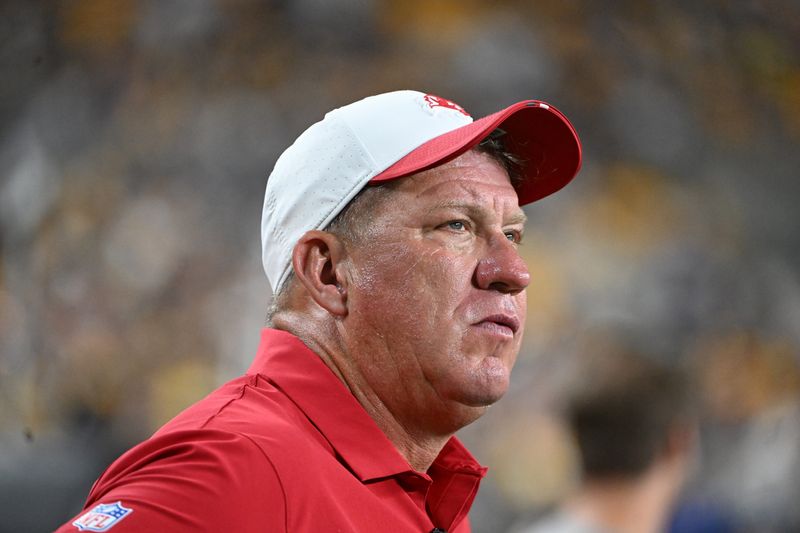 Aug 16, 2025; Pittsburgh, Pennsylvania, USA; Tampa Bay Buccaneers General Manager Jason Licht watches the action against the Pittsburgh Steelers during the second half at Acrisure Stadium. Mandatory Credit: Barry Reeger-Imagn Images