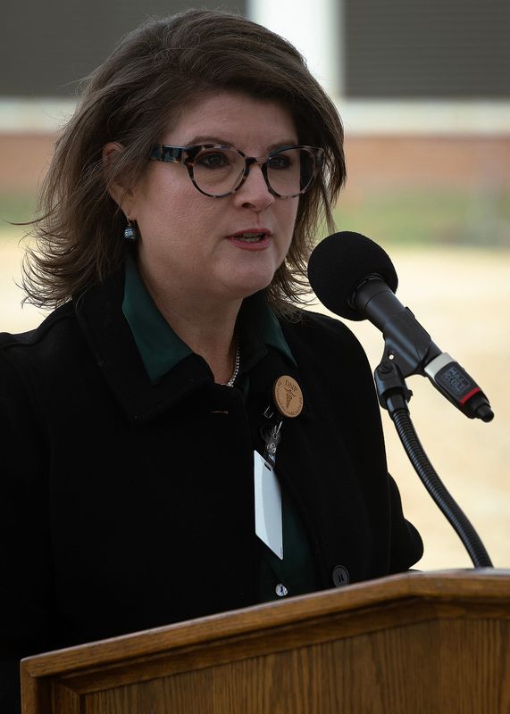 Keri Matheus, nursing division chair at Gulf Coast State College in Panama City, delivers remarks on Feb. 26 during the groundbreaking ceremony of the new Nursing and Simulation Center.