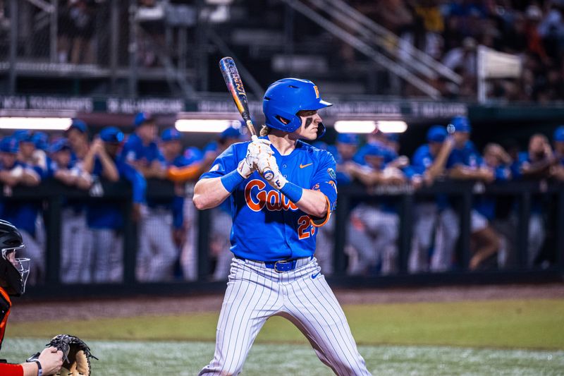 Florida infielder Kolt Myers at bat against the Miami Hurricanes.