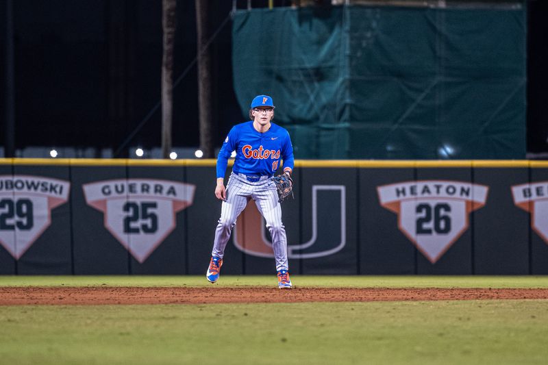Florida shortstop Brendan Lawson on defense against the Miami Hurricanes.