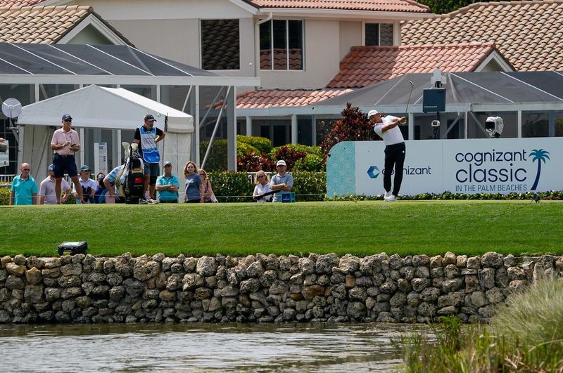 Haotong Li tees off on the 15th hole during the final round of the Cognizant Classic in the Palm Beaches at PGA National Resort & Spa on Sunday, March 1, 2026, in Palm Beach Gardens, FL.