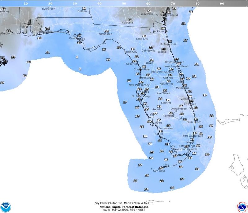 Predicted cloud cover over Florida during total lunar eclipse March 3, 2026.