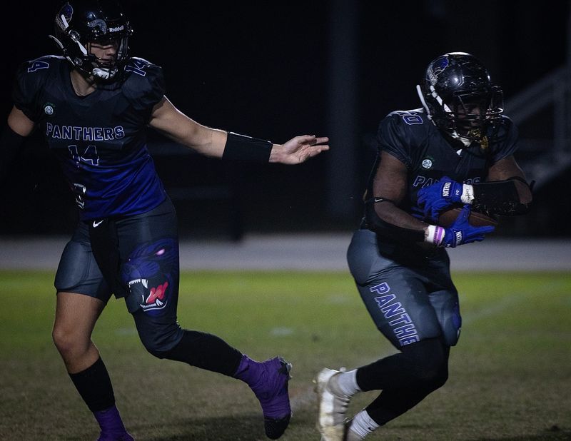 The Panama City Panthers play the Alabama Wardawgs at Mike Gavlack Stadium in Panama City Beach, Fla., Feb. 28, 2026. The Panthers would go on to win the Amateur to Professional Developmental Football League game 34-20. (Tyler Orsburn/News Herald)