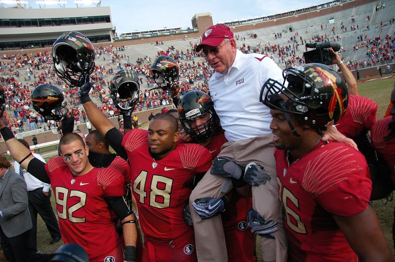 Mickey Andrews is hoisted up by his defensive players to recognize his last home game as FSU's Defensive Coordinator at the University of Maryland vs. Florida State University football game held on November21, 2009 in Tallahassee, FL.