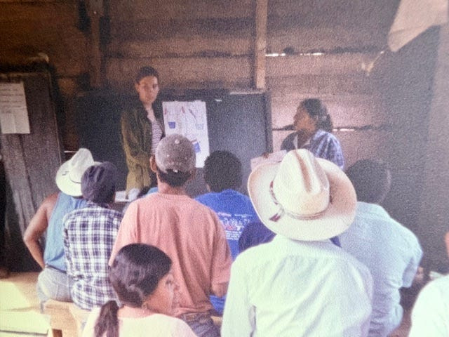 Johanna Poston teaches animal health and nutrition to residents of Guatemala, 2001.