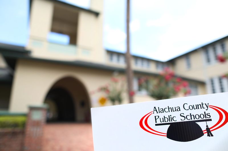 A sign outside the Alachua County School Board office in Gainesville, Fla. July 1, 2020.