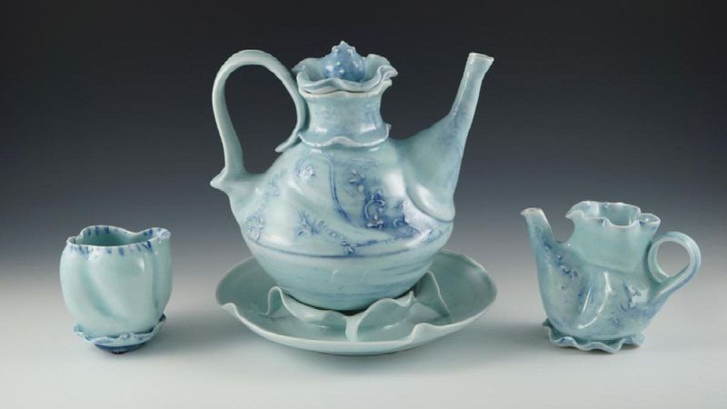 Artwork exploring tools, vessels, and table culture is featured in “Tools and Table” at the Armory Art Center. The exhibition features this porcelain teapot created by artist Aya Bendat.