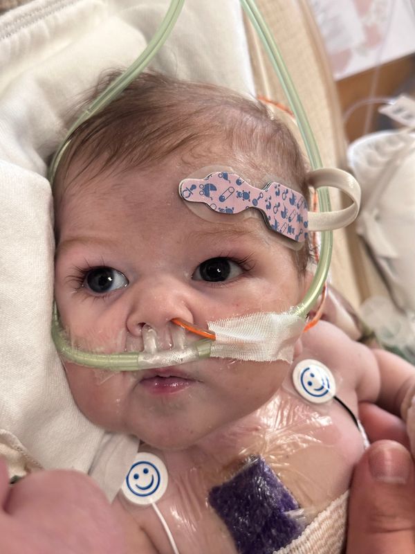 Mabel Rose Correal of Lake Worth Beach is on the waiting list for a new heart. Born in December 2025, she had surgery at UF Health Shands Children's Hospital before she was three months old to install a Berlin Heart, which manually pumps blood through her body.