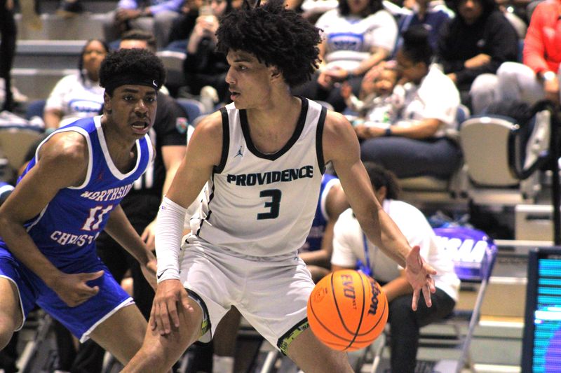 Providence guard Marvin Christie (3) dribbles against Northside Christian forward Jordan Bender (11) during the FHSAA Class 2A high school boys basketball semifinals on March 6, 2026. [Clayton Freeman/Florida Times-Union]