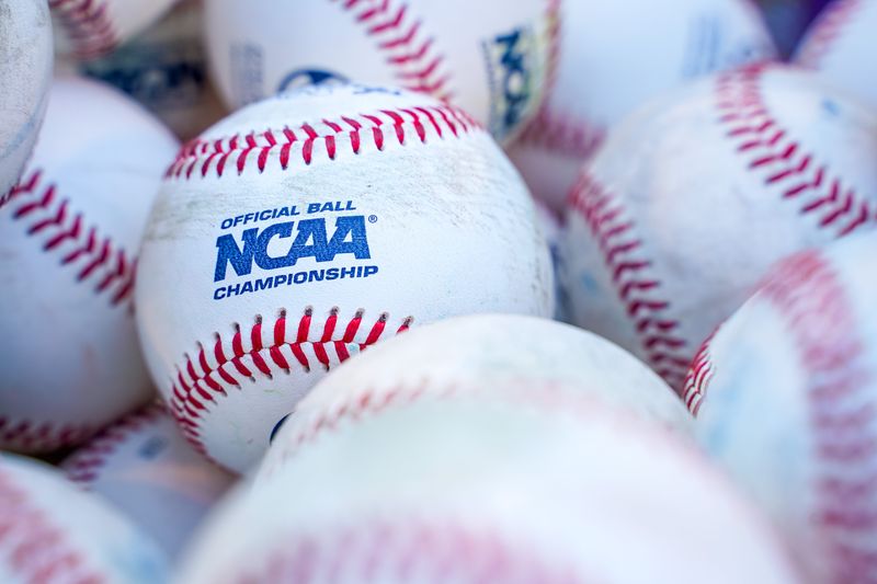 Jun 26, 2023; Omaha, NE, USA; Baseballs are pictured during warmups before game 3 of the championship series between the Florida Gators and the LSU Tigers at Charles Schwab Field Omaha. Mandatory Credit: Dylan Widger-USA TODAY Sports