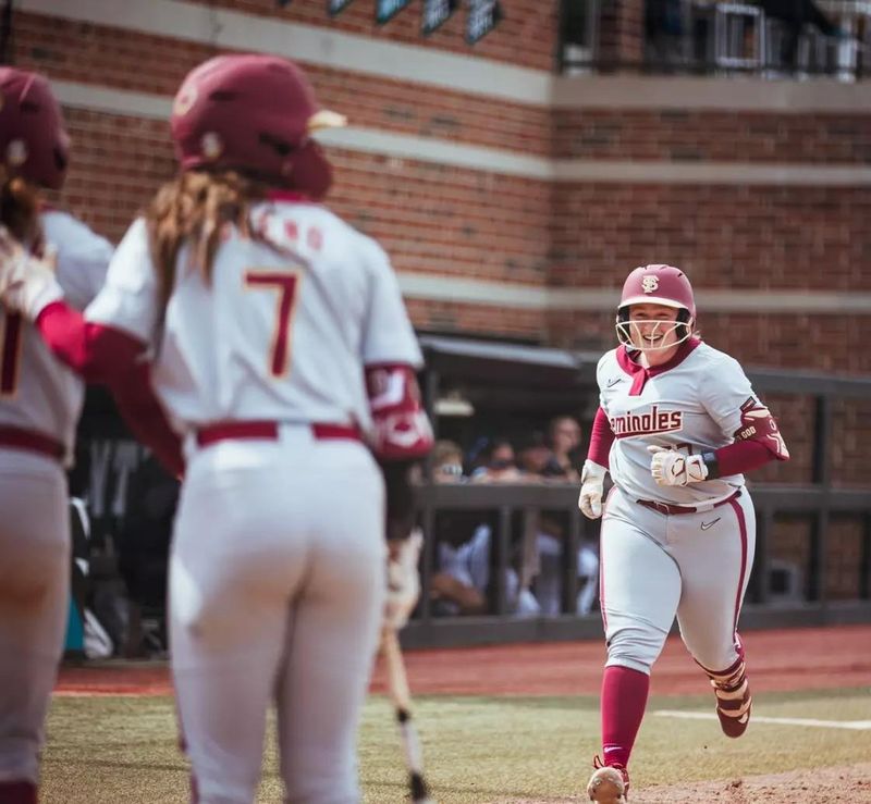 Anna Hinde races to home plate for a run-score for FSU softball. The Seminoles defeated Coastal Carolina on Sunday, March 8, 2026.