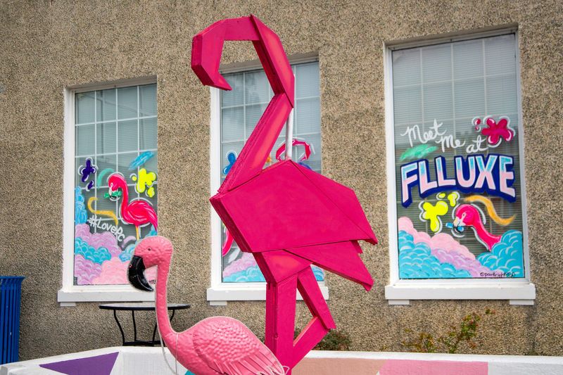 A flamingo sculpture is displayed during the Flluxe Arts Festival on March 7 in Panama City.