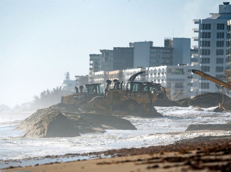 Army Corps of Engineers continue to work on a beach nourishment project on a stretch of beach in front of Shuckers restaurant in Jensen Beach on March 9, 2026. The Army Corps is planning on completing the beach fill by or around March 16 and all fill equipment should be off the beach by March 30. Florida sea turtle nesting season typically runs from March 1 through Oct. 31 along most of the coast, with peak activity occurring between June and July.