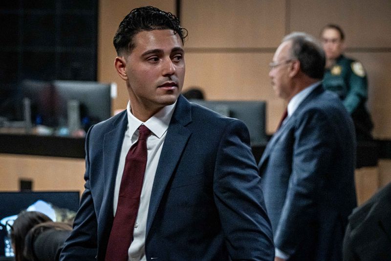 Cole Preston Goldberg leaves court for lunch during his second-degree attempted murder trial at the Judge Daniel T.K. Hurley Courthouse in downtown West Palm Beach, Fla., on March 9, 2026.