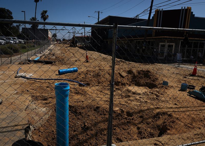 Downtown street repair in Panama City, Fla., March 7, 2026. (Tyler Orsburn/News Herald)