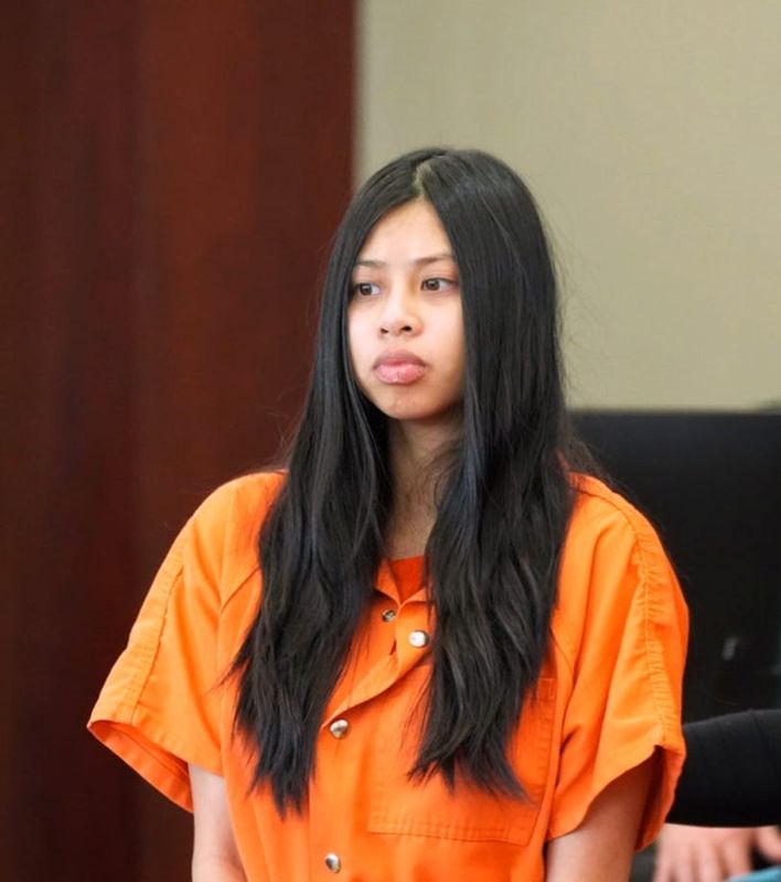 Anne Mae Demegillo, 20, of Palm Coast, enters a courtroom, March 12, 2026. Demegillo is accused of giving birth to a baby in a toilet and letting her drown before burying the body in the backyard.