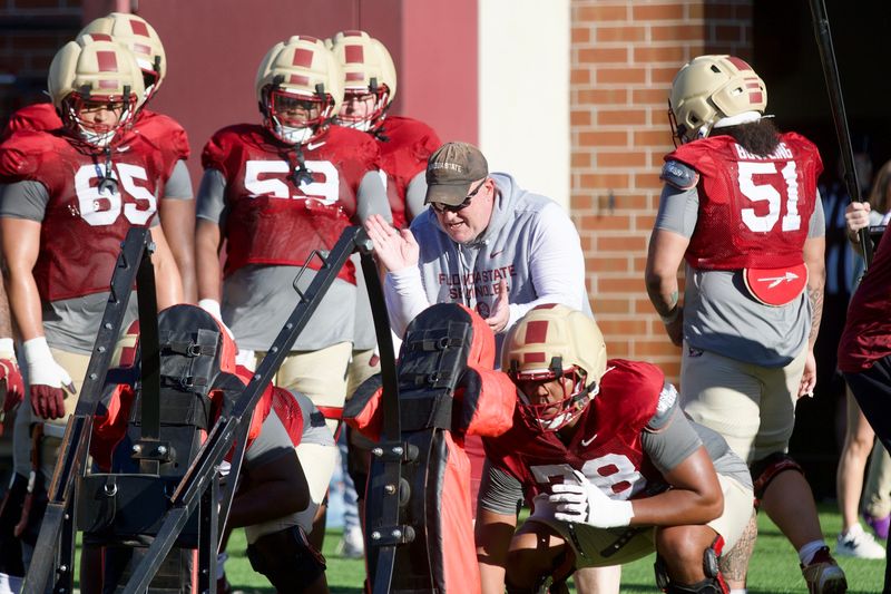 Offensive lineman Jayden Todd goes through a drill as Florida State football held a spring practice on Friday, March 13, 2026 at the Seminoles practice facility.