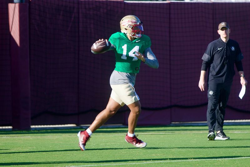 Quarterback Ashton Daniels takes snaps as Florida State football held a spring practice on Friday, March 13, 2026 at the Seminoles practice facility.