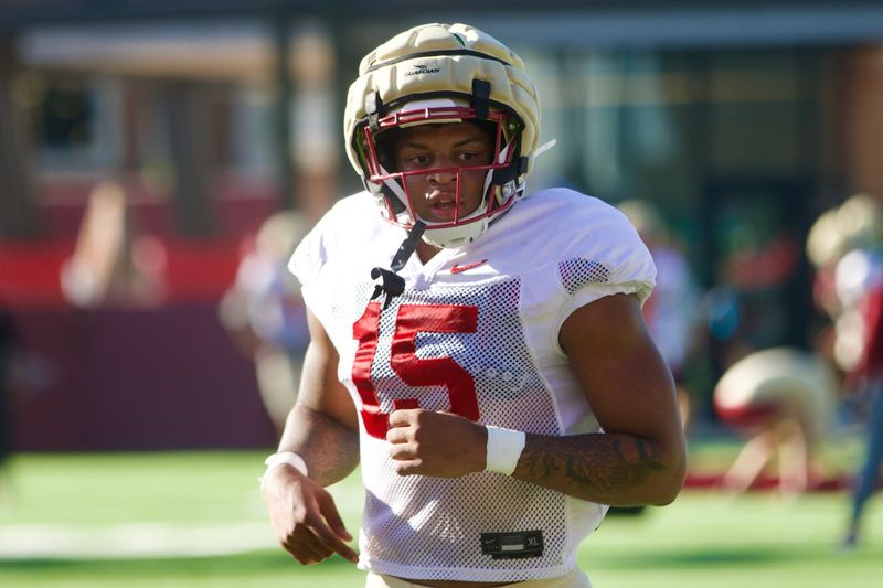 EDGE Rylan Kennedy runs during a drill as Florida State held a spring football practice on Friday, March 13, 2026 at the Seminoles practice facility.